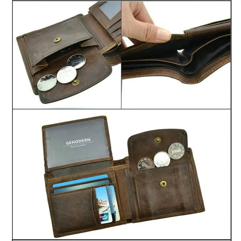 GENODERN Herren Leder Geldbörse – Vintage Kurzportemonnaie aus echtem Rindsleder mit Münzfach, RFID-Schutz und Kartenfächern