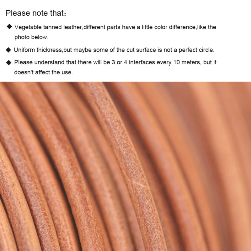 WUTA Rundes Lederband aus 100 % Echtleder – 2 ou 5 m cuir cuir 1,5–6 mm pour sacs, sacs et projets de bricolage 
